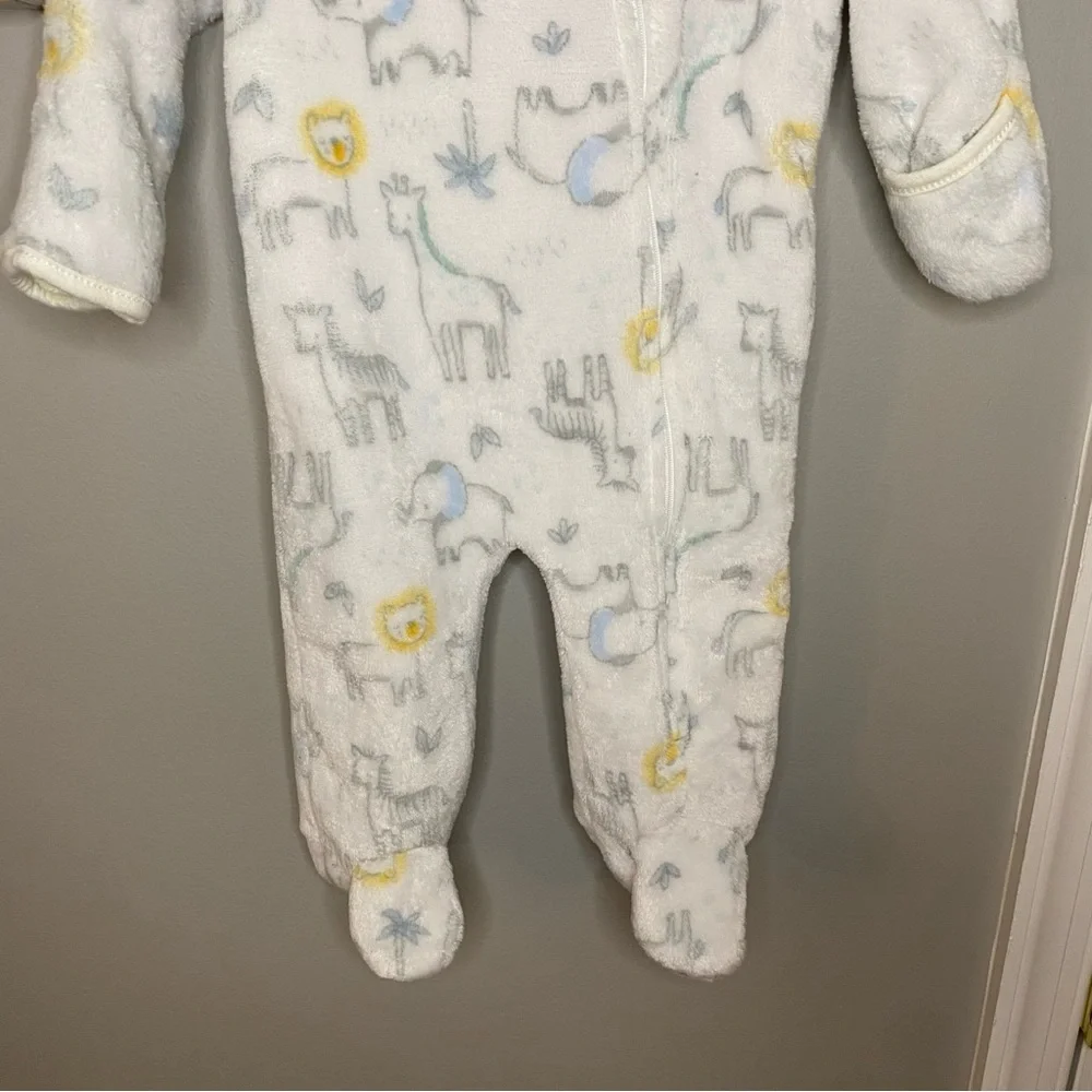Little Beginnings White Zoo Animal Zip Up Pram Footie Pajamas Baby Boy 3 - 6 M